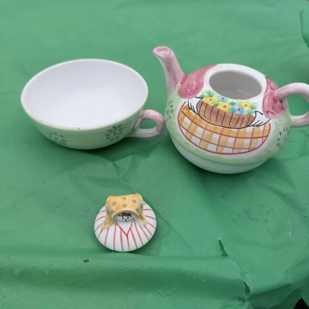 Flora Italy Ceramic Teapot Cup Set Woman‎ Hand Painted